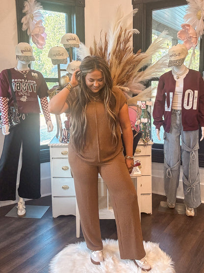 Cocoa Corded Short Sleeve Top and Pants Set