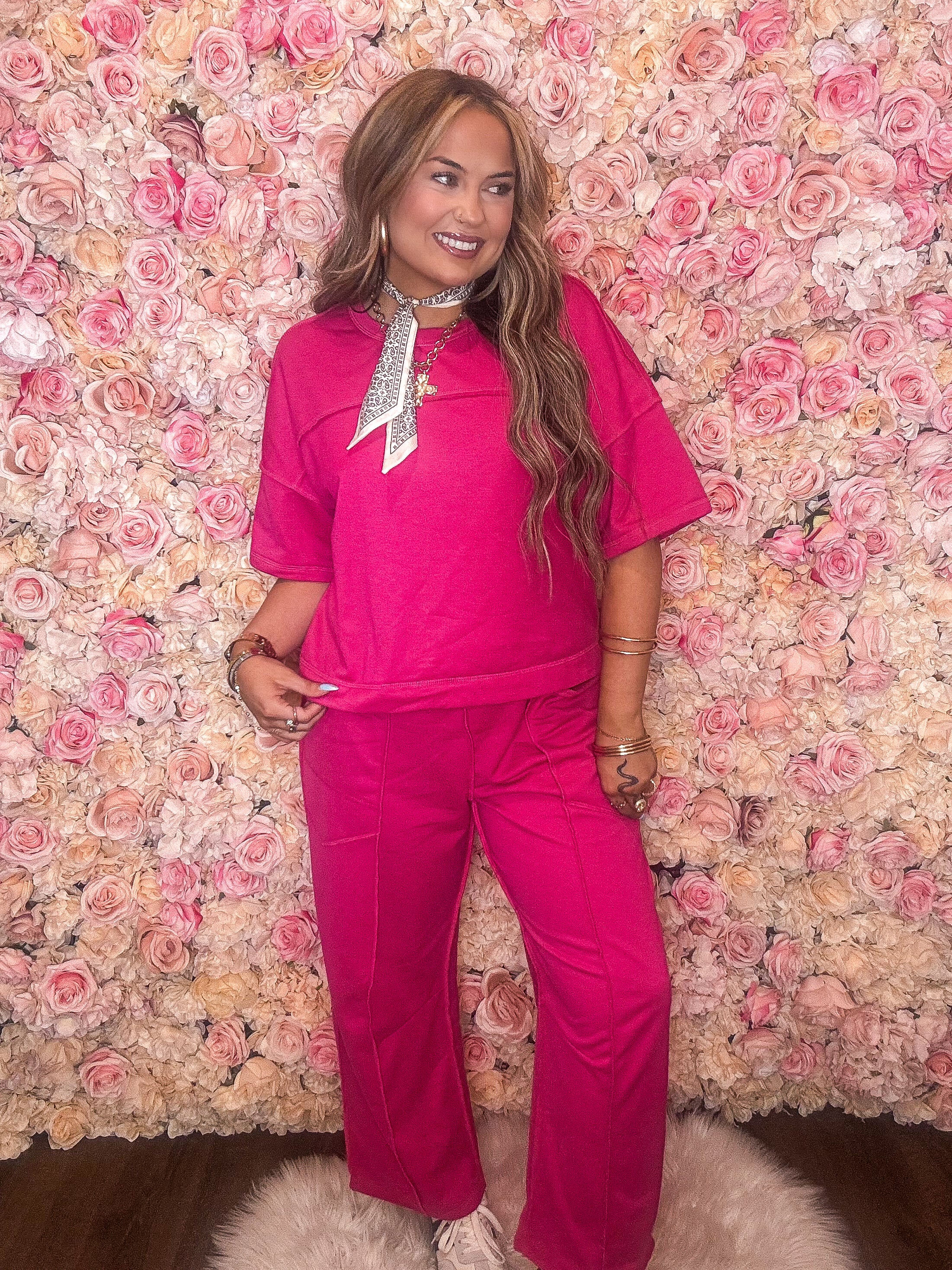 Fuchsia Daze Boxy Tee and Barrel Pants Set