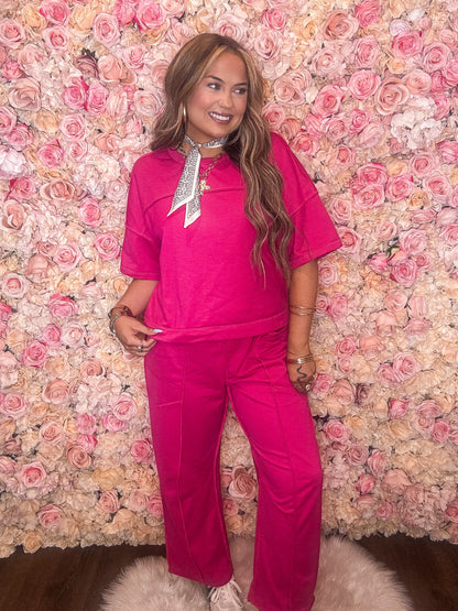 Fuchsia Daze Boxy Tee and Barrel Pants Set