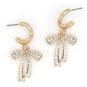 Cantabile rRhinestone Ribbon Gold Earrings