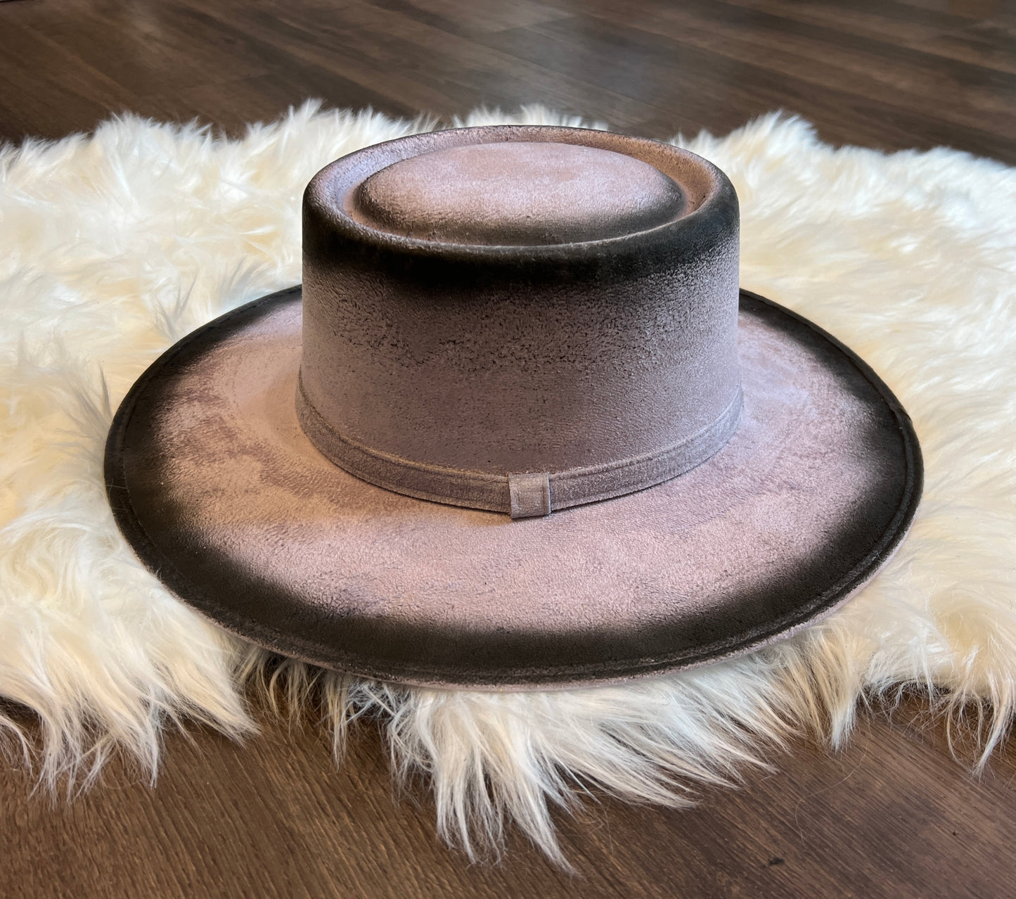 Pink Round Top Burnt Embellished Rancher Hat