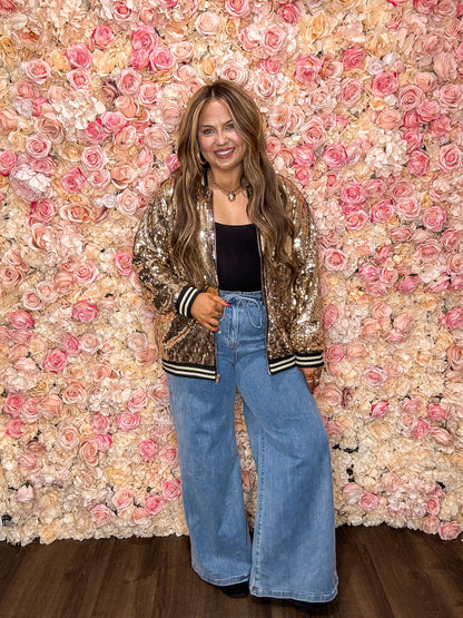 Gold Sequin Bomber Jacket