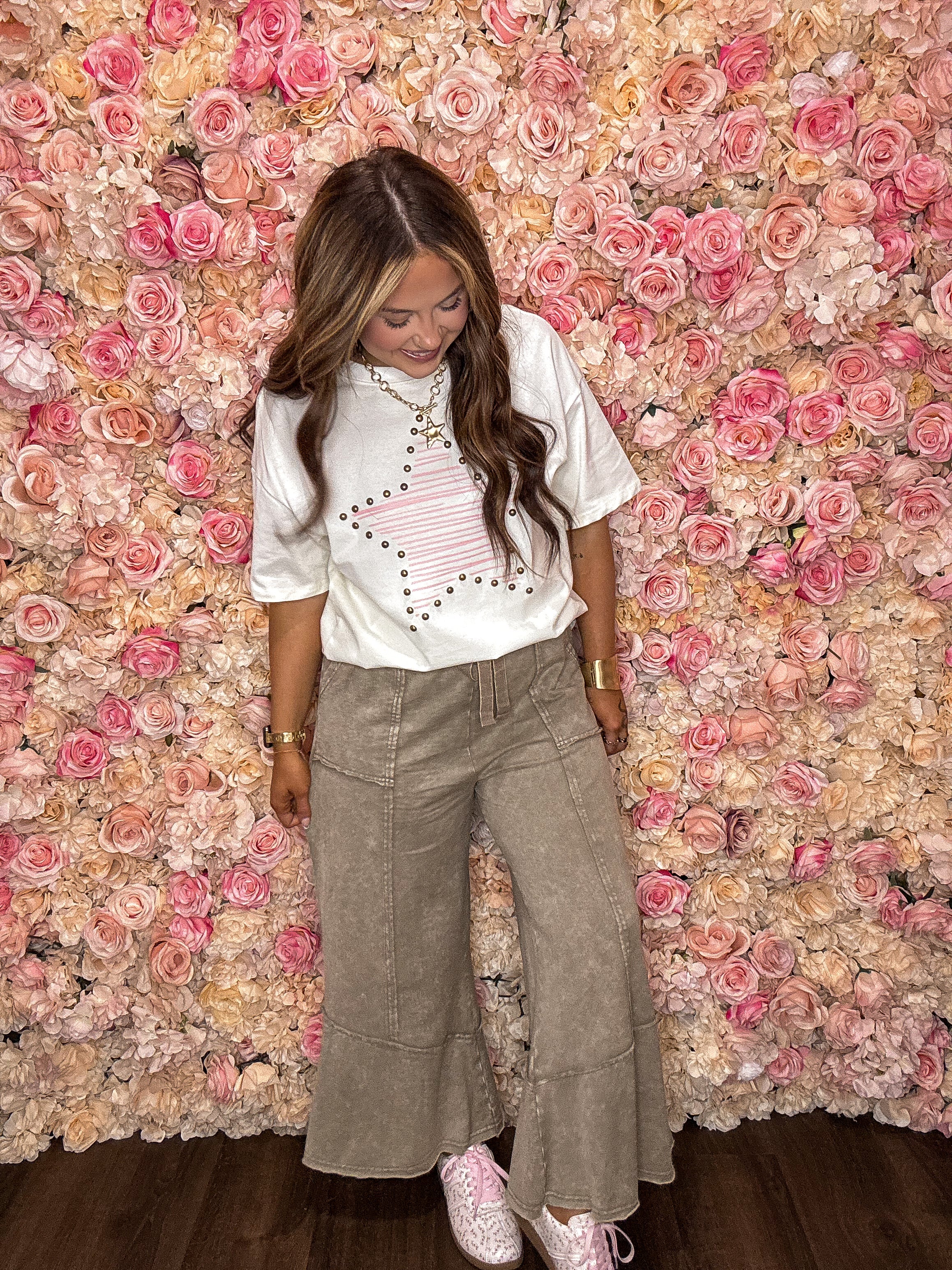 Cream Studded Pink Star Tee