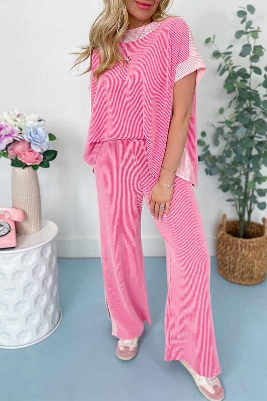 Sachet Pink Colorblock Patchwork Corded 2pc Set
