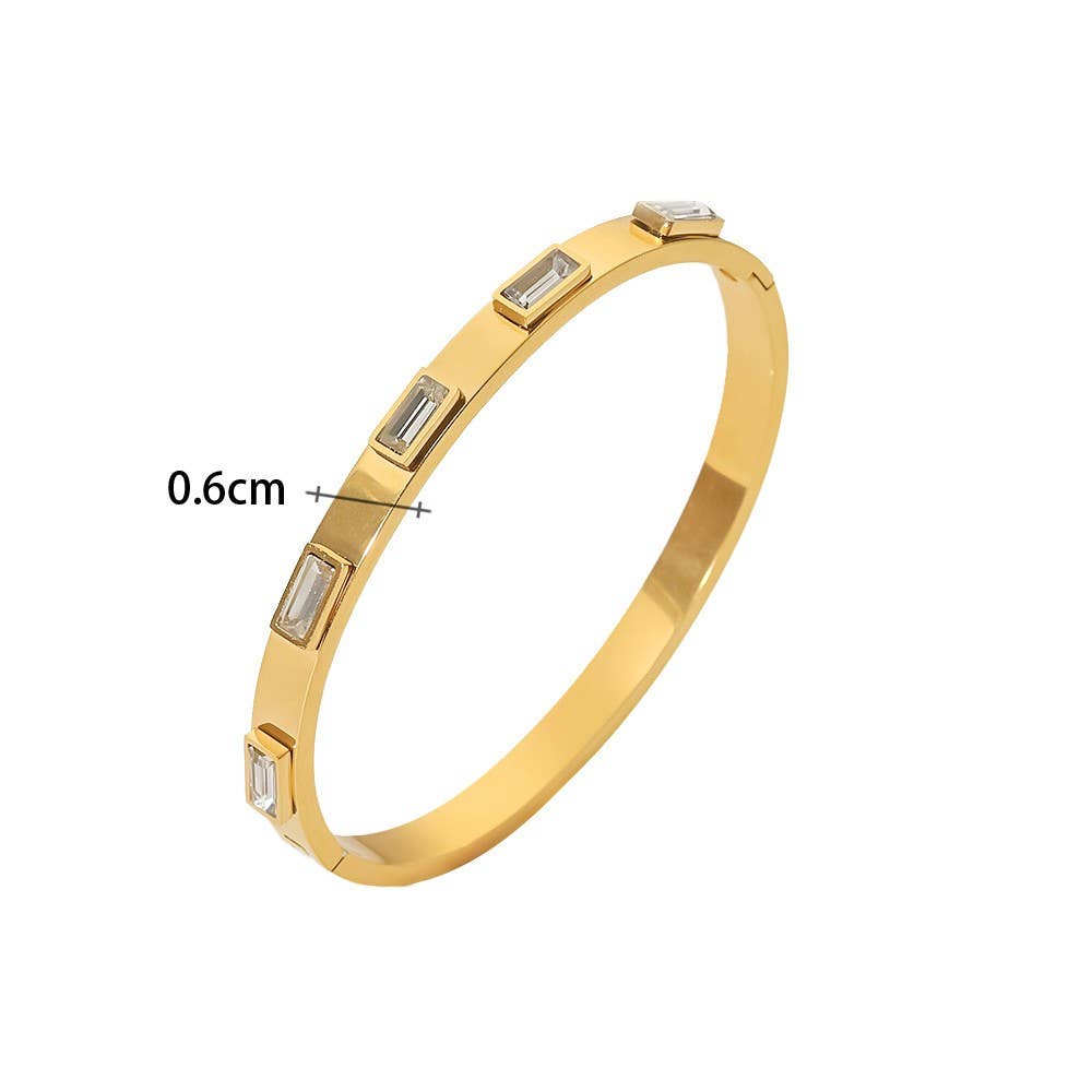 18K Stainless Steel Baguette Stone Bangle