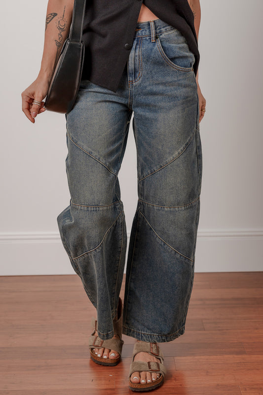 Sail Blue Exposed Stitching Barrel Jeans