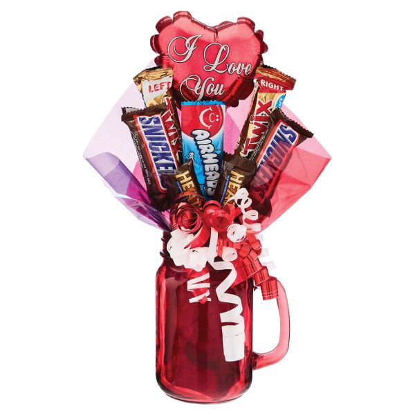 Valentine's Day Mason Jar Candy Bouquet