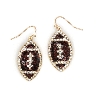 Glitter Enamel Metal Football Rhinestone Earrings