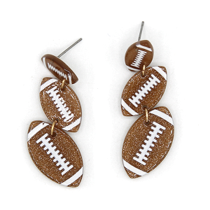 Glitter Resin Gameday Football Dangle Brown Earrings