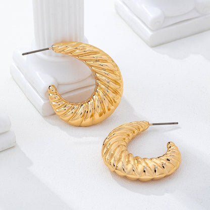 Gold Ribbed Hoop Earrings