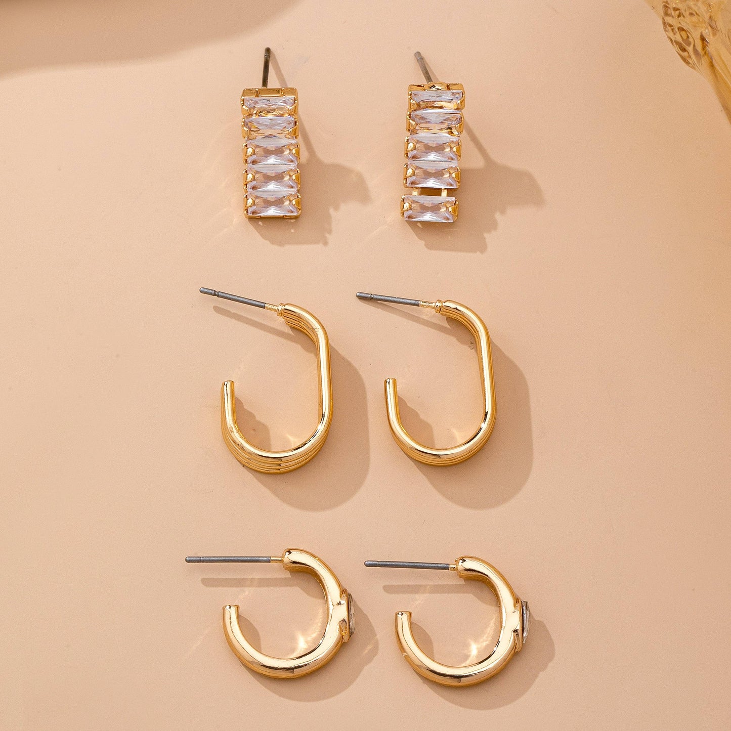 Crystal & Gold Hoop Earring Set