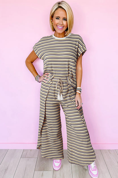 Black Stripe Tasseled String Wide Leg Pants Set