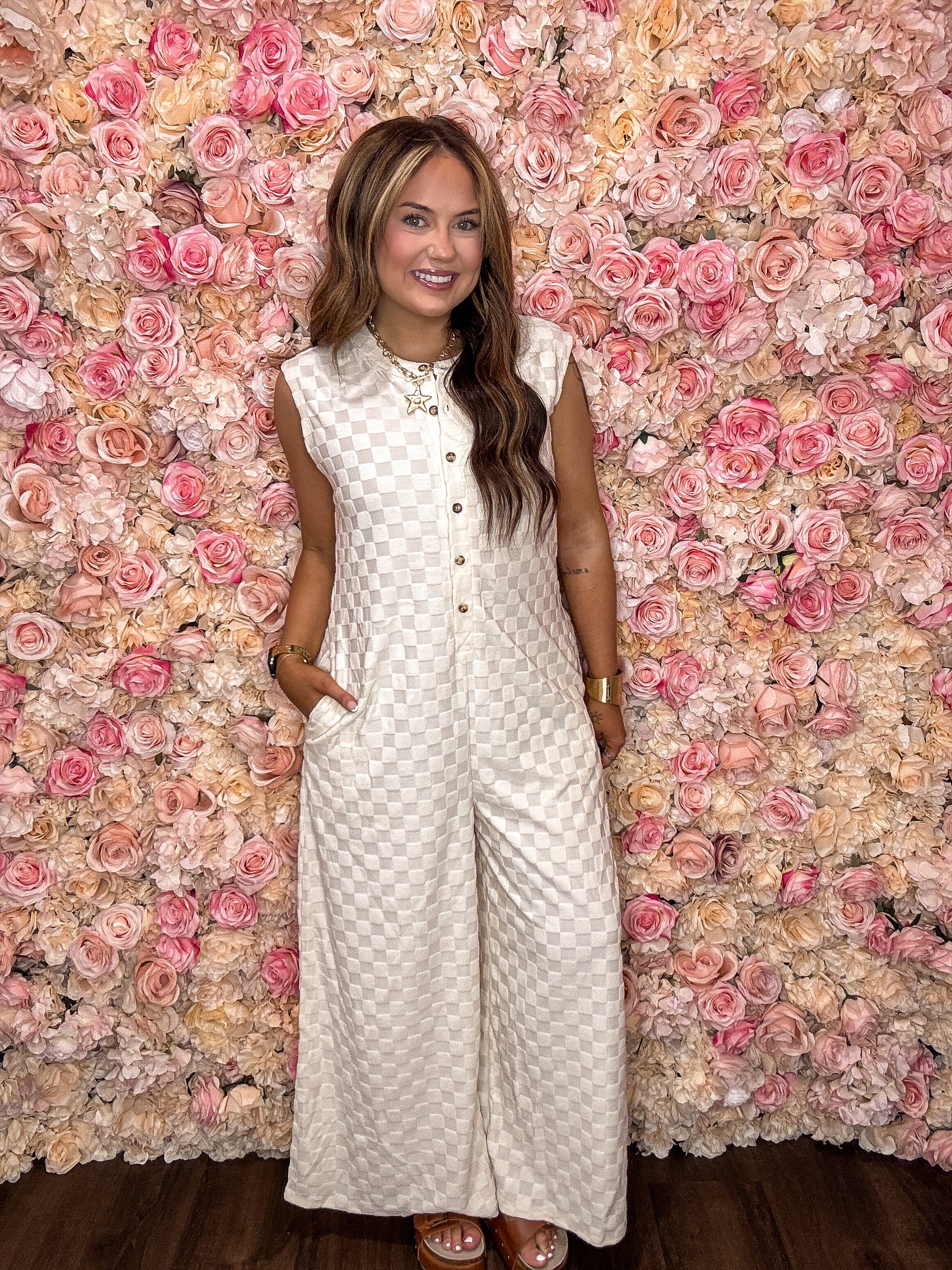 Sweet Cream Checkered Jumpsuit
