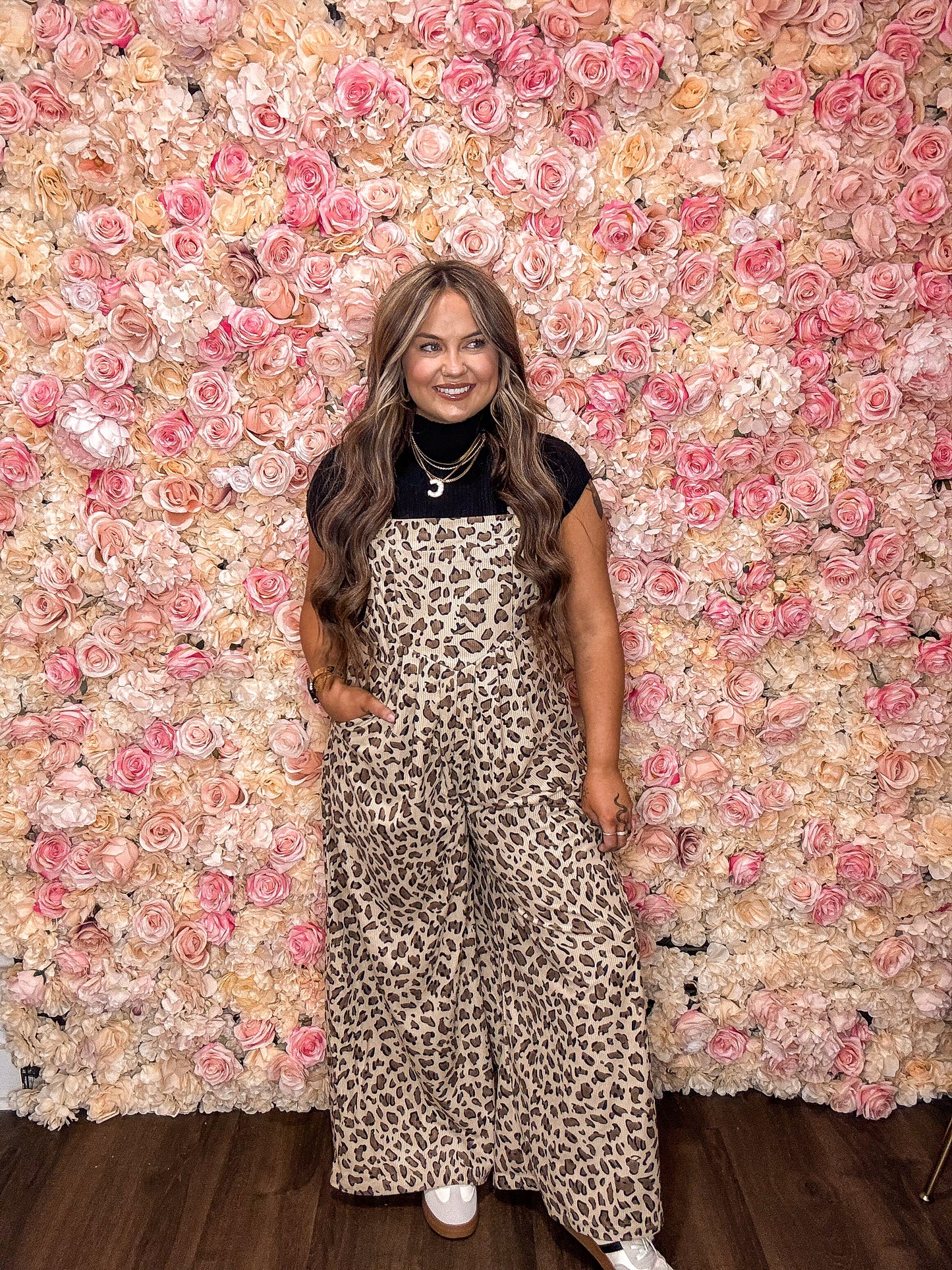 Brown Leopard Wide Leg Bib Overalls