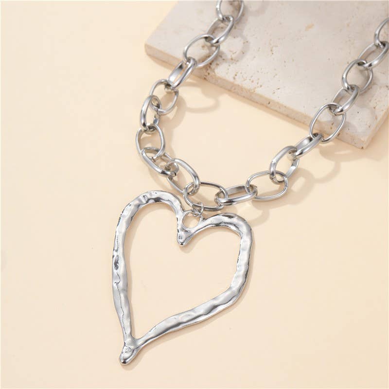 Statement Hammered Open Heart Necklace