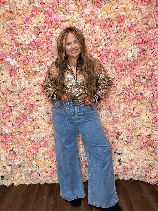 Dusk Blue Wide Leg Drawstring Jeans