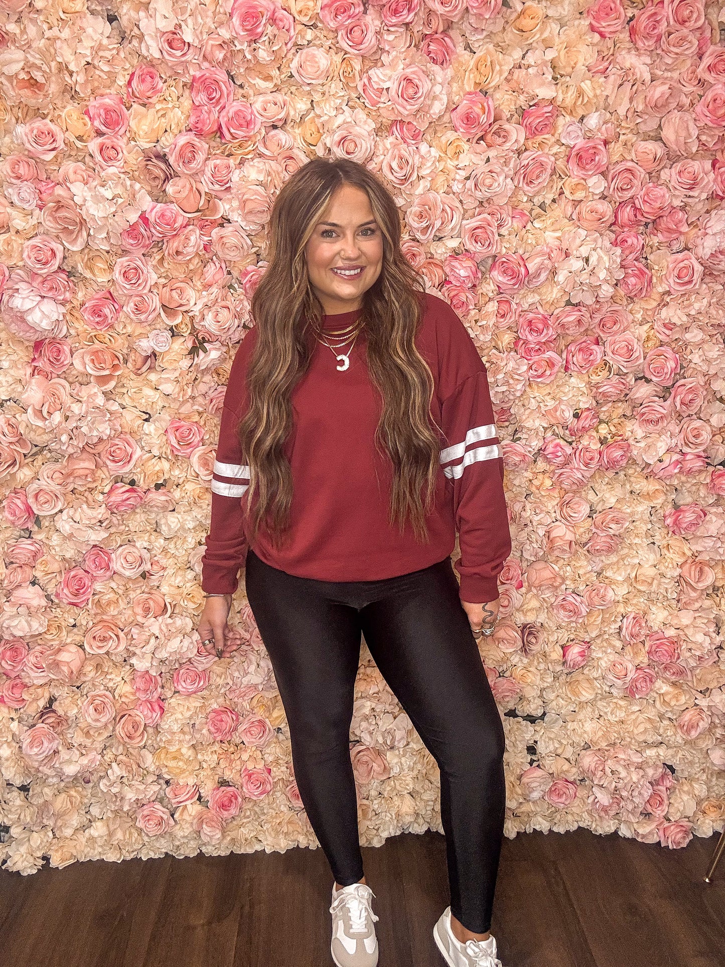 Maroon Varsity Striped Oversized Sweatshirt