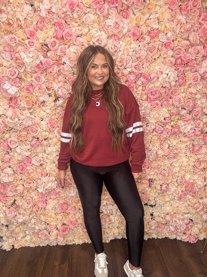 Maroon Varsity Striped Oversized Sweatshirt