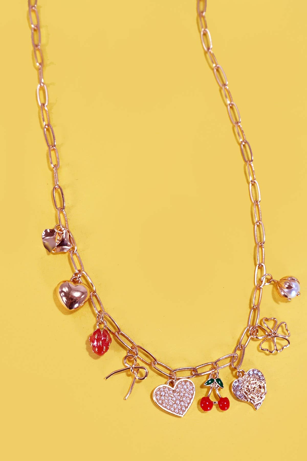 Multi Charm Bow Cherry Heart Neclace