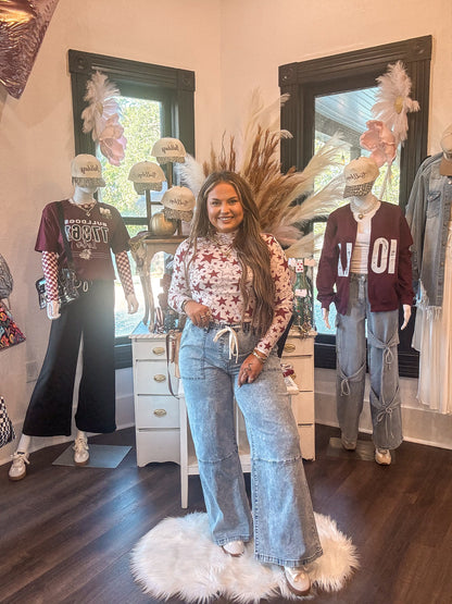 Go Team Go Maroon Mesh Long Sleeve Top