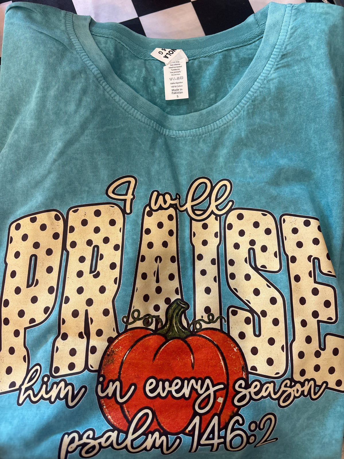 Praise Him in Every Season Teal Washed Graphic Tee
