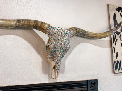 Turquoise Stardust – 70” Longhorn Statement Skull