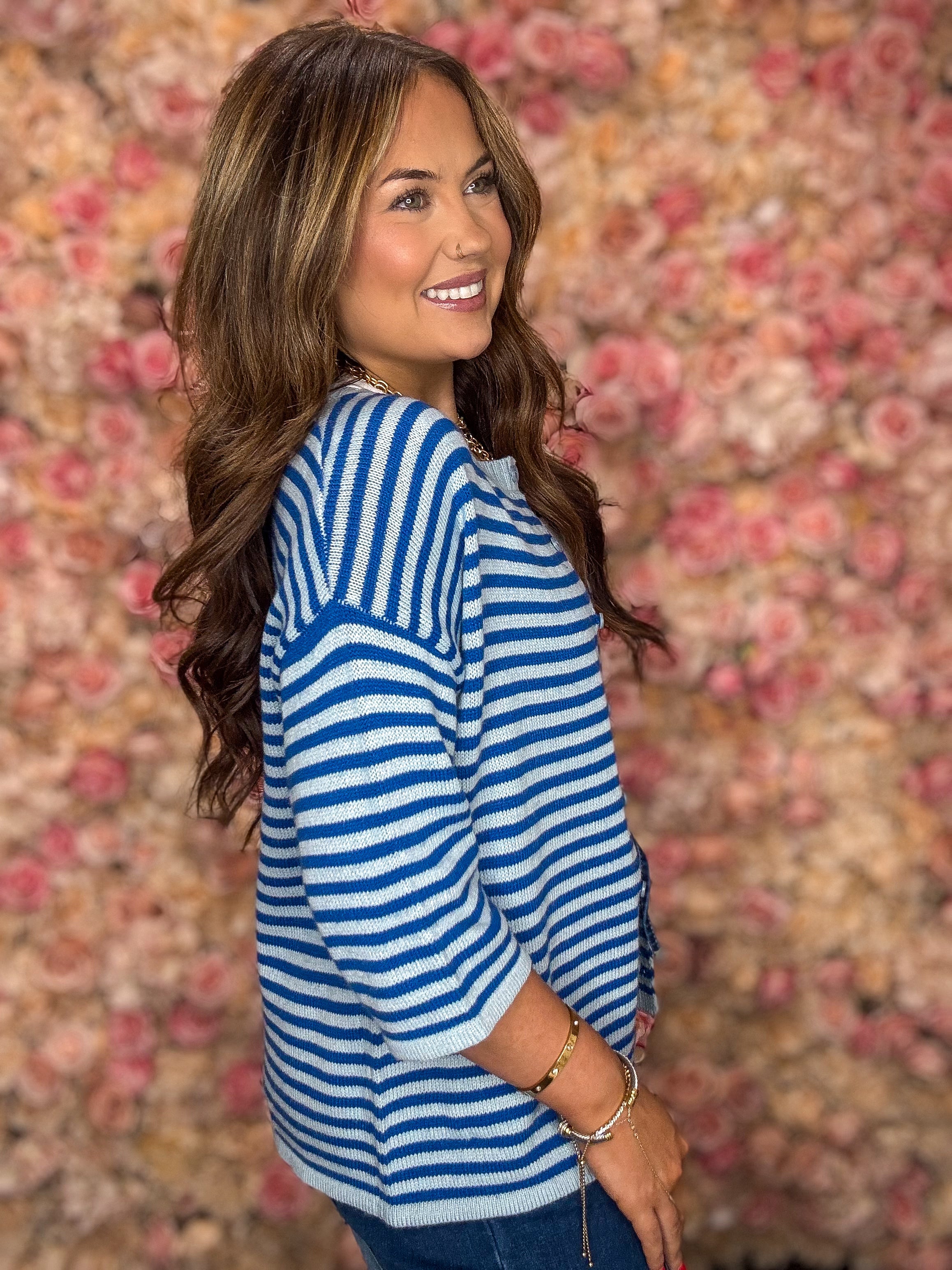 Blue Stripe Button Down Cardigan