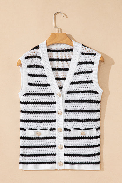 Black Stripe V Neck Sweater Vest