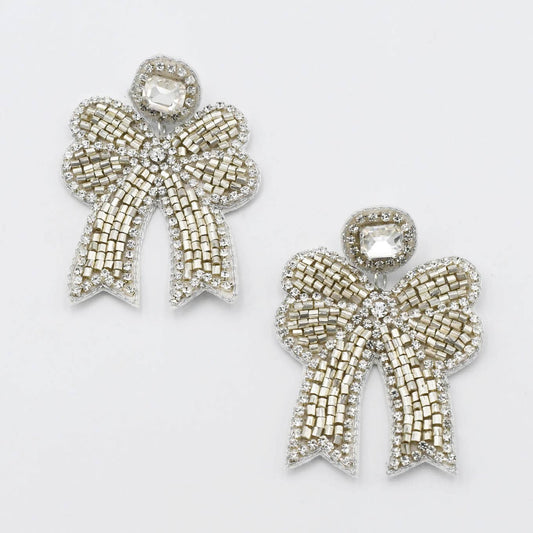 Silver Crystal Bow Earrings
