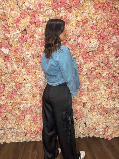 Midnight Luxe Satin Cargo Pants