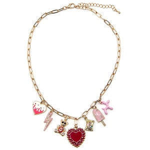 Viola Spring Theme Heart Charm Necklace Multi Gold
