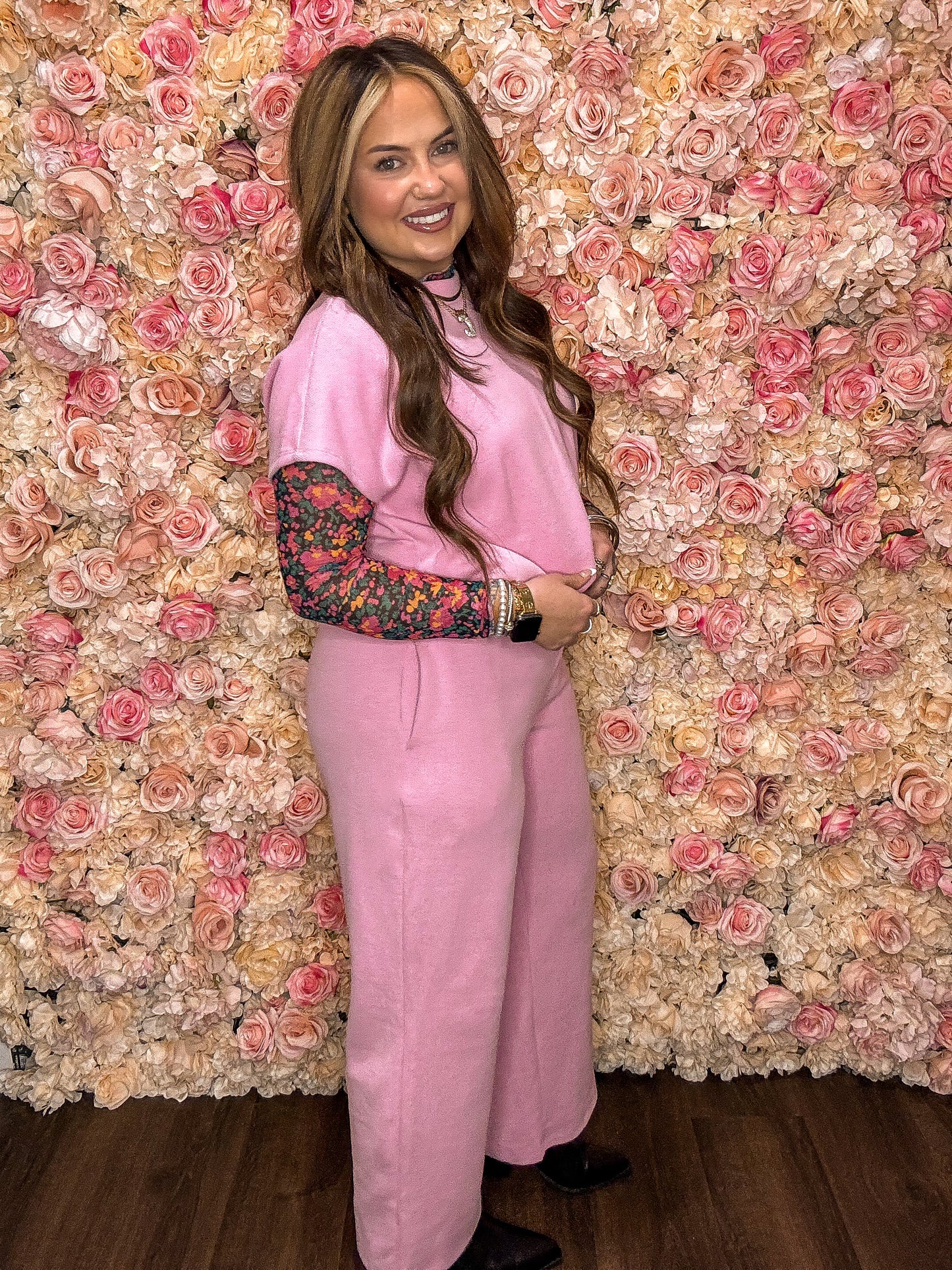 Pink Knit Top and Pant Set