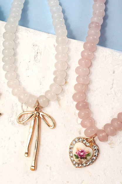 Natural Stone Beaded Charm Necklaces