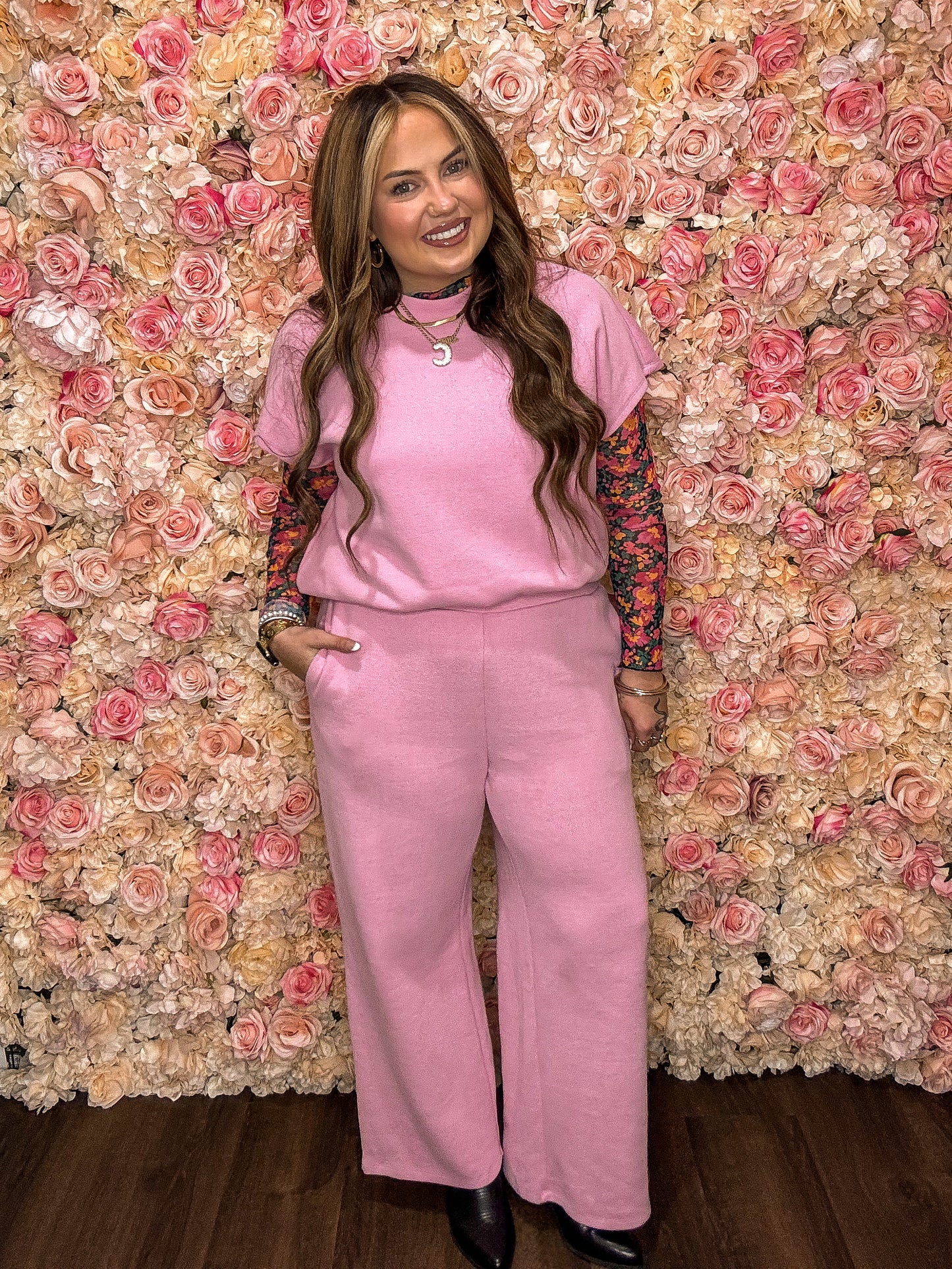 Pink Knit Top and Pant Set