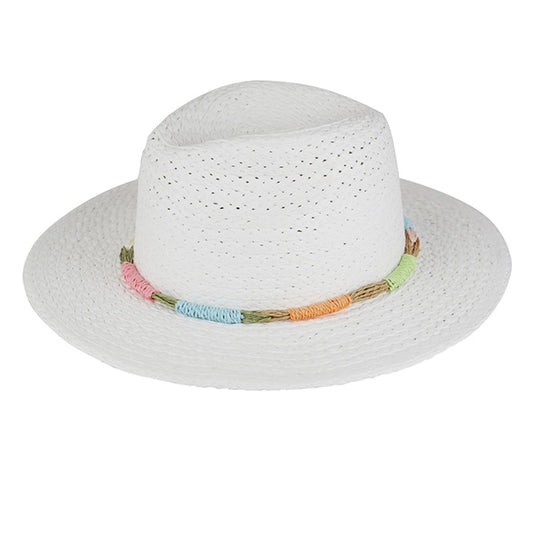 Styline Multi Color Straw Band Straw Hat White