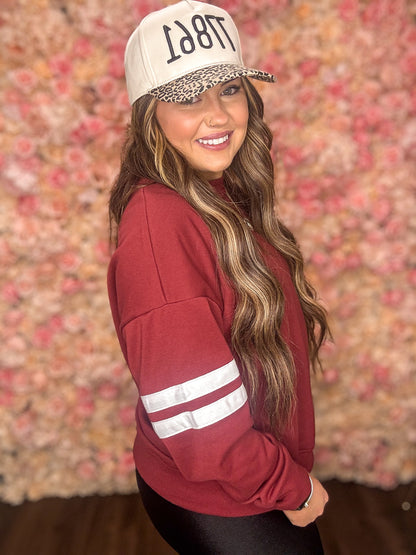 Maroon Varsity Striped Oversized Sweatshirt