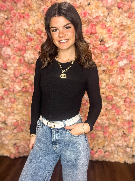 Ribbed Long Sleeve Crew Neck Bodysuit