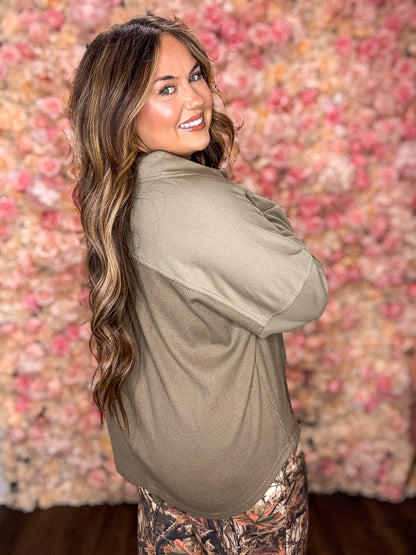 Olive Green Waffle Knit Oversized Shacket