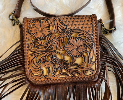 Authentic Brown Leather Purse with Fringe