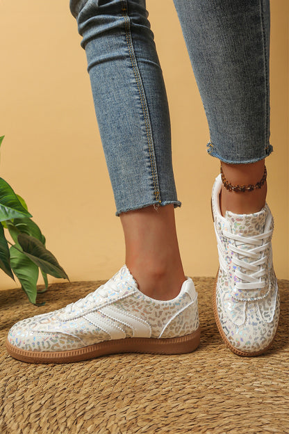 Iridescent Leopard Print Stripe Sneakers
