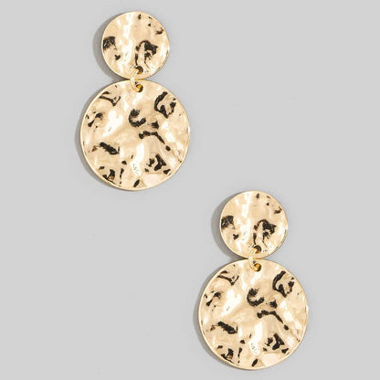 Double Hammered Coin Drop Earrings