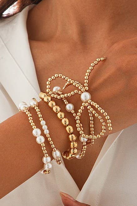Beaded Pearl Bow Bracelet Stack