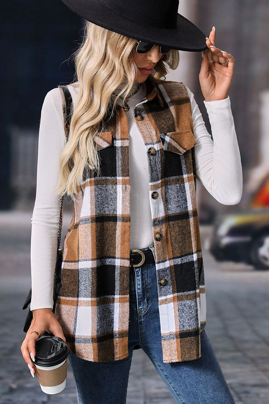 Retro Plaid Button up Collared Vest