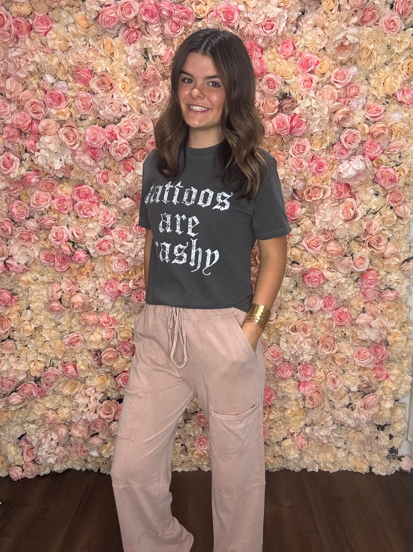 Dusty Rose Mineral Wash Drawstring Cargo Pants