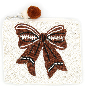 Football Ribbon Seed Bead Coin Purse