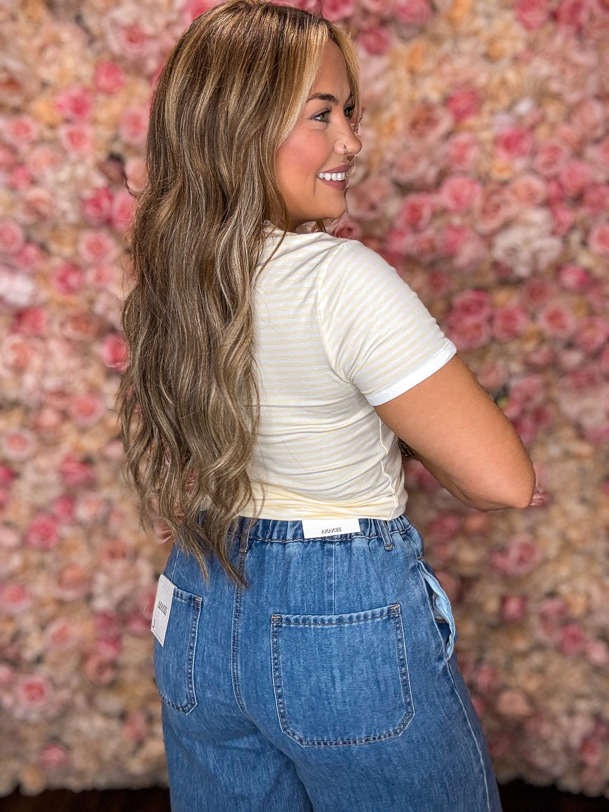 Medium Blue Wide Leg Drawstring Jeans