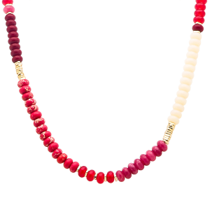 Beaded Glass Stone Red Necklace
