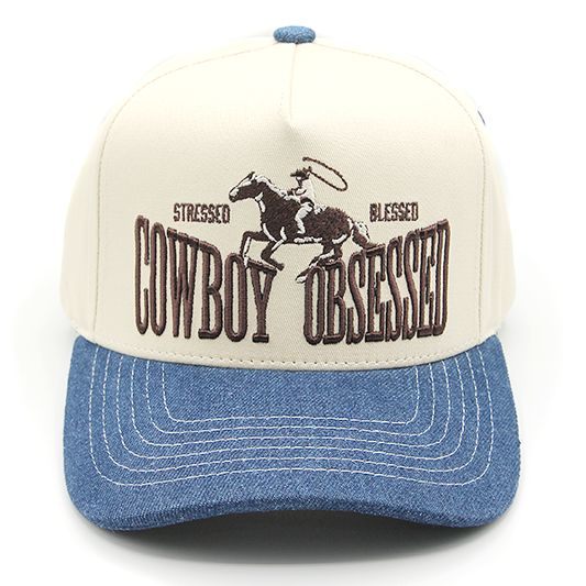 C.C. Cowboy Obsessed Embroidered Trucker Cap Denim