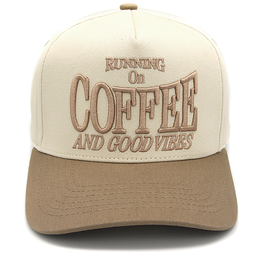 C.C. Running on Coffee and Good Vibes Trucker Cap Beige