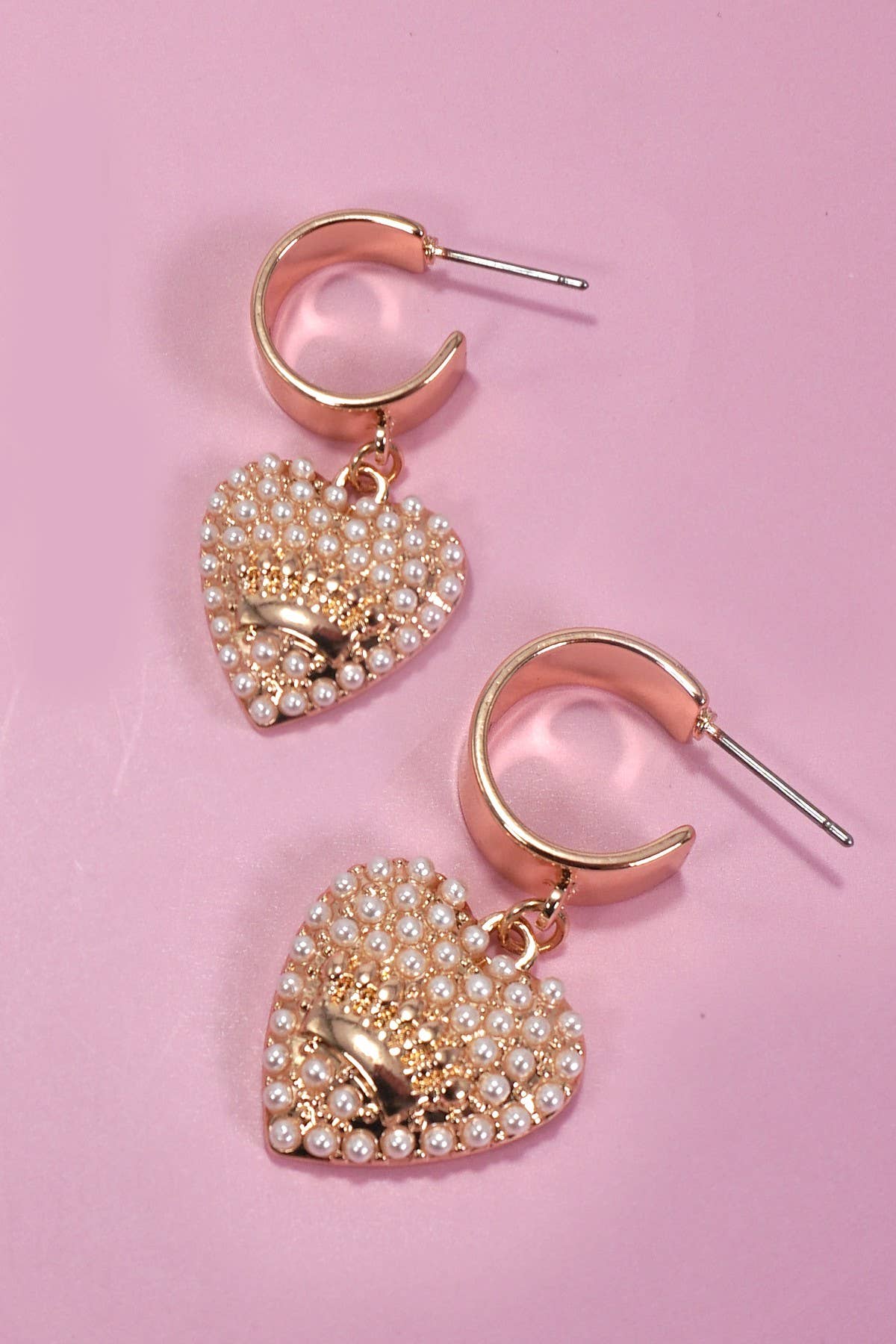 Pearl Heart Crown Drop Huggie Hoop Earrings